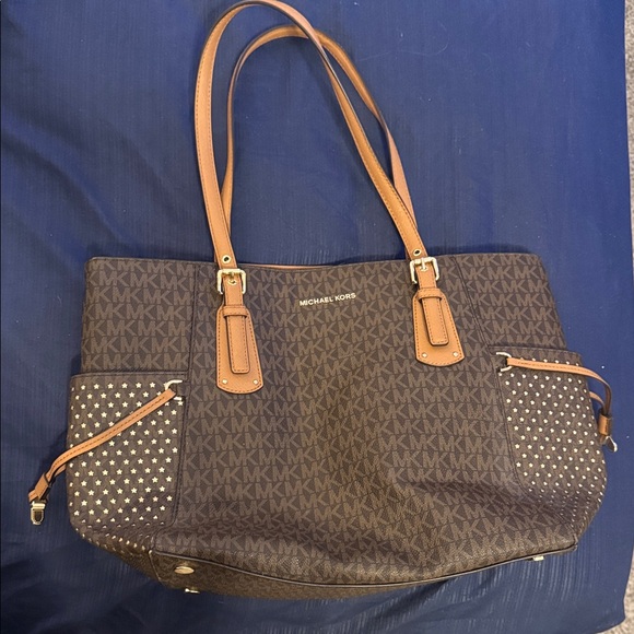 Michael Kors Handbags - Michael Kors Dark Brown and Tan Tote with Gold Accents